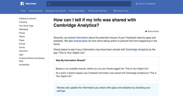 How can I tell if my info was shared with Cambridge Analytica?