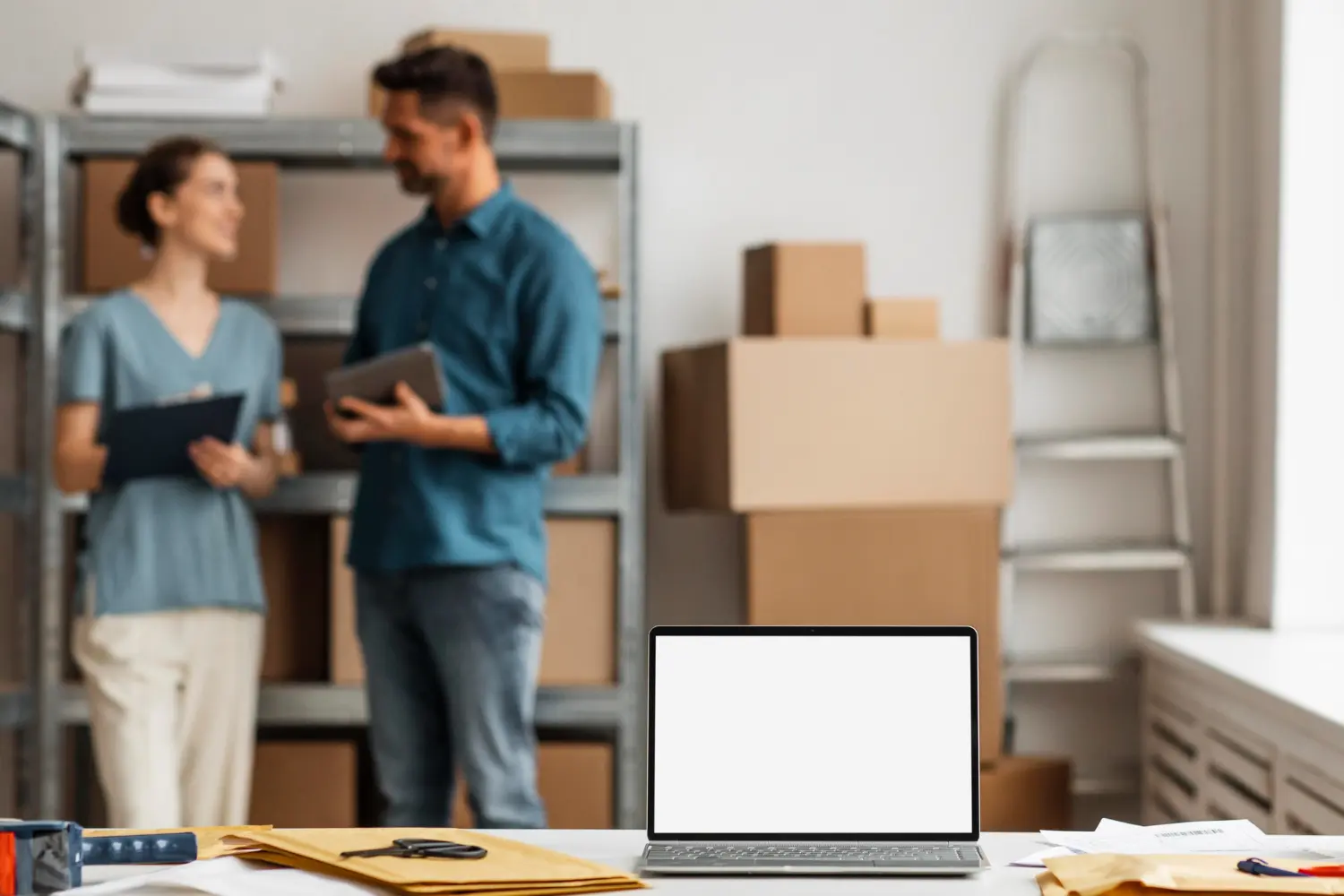 Delivery employees working together for secure transport of office relocation it services