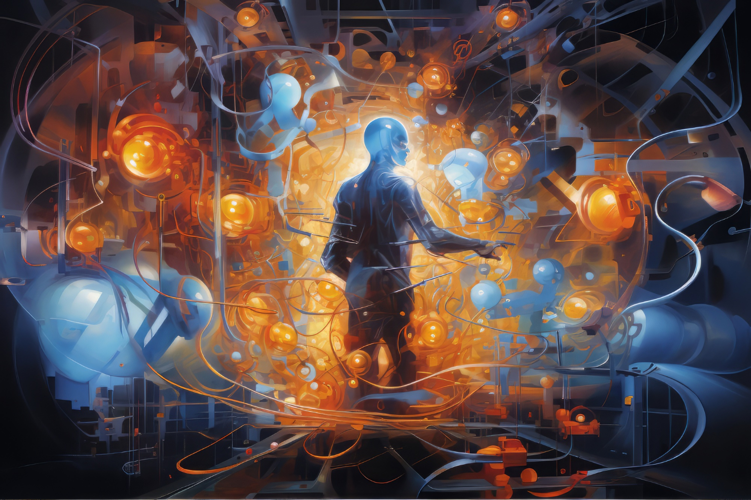 a futuristic scene of examples of ai used in everyday life,