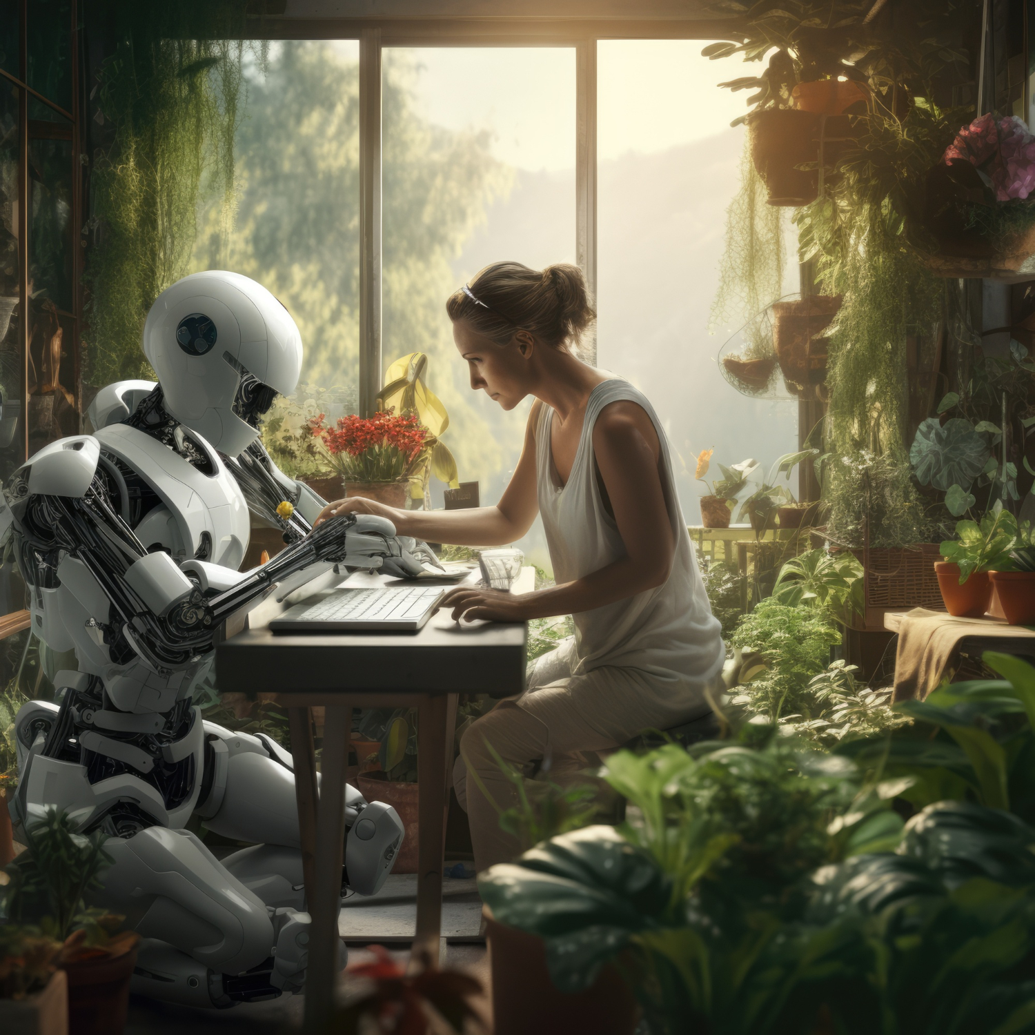 a woman hanging out with a robot as one of examples of ai in everyday life