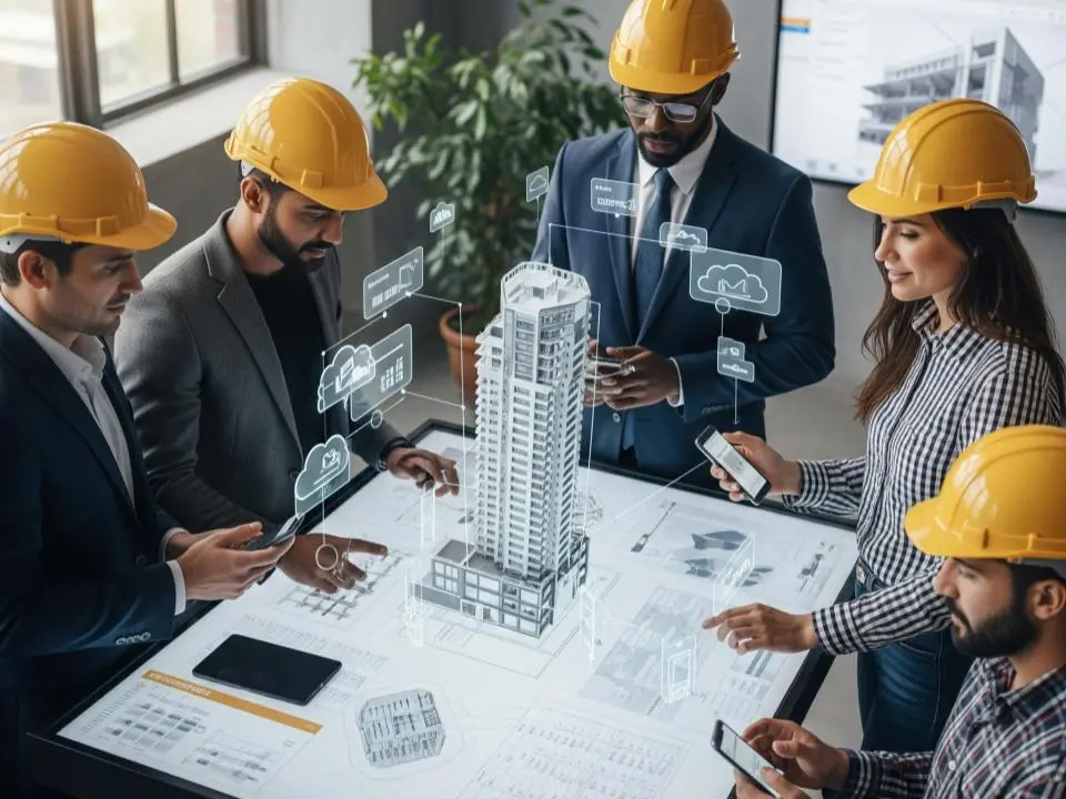 A group of people working together using IT Construction Solutions for a Company
