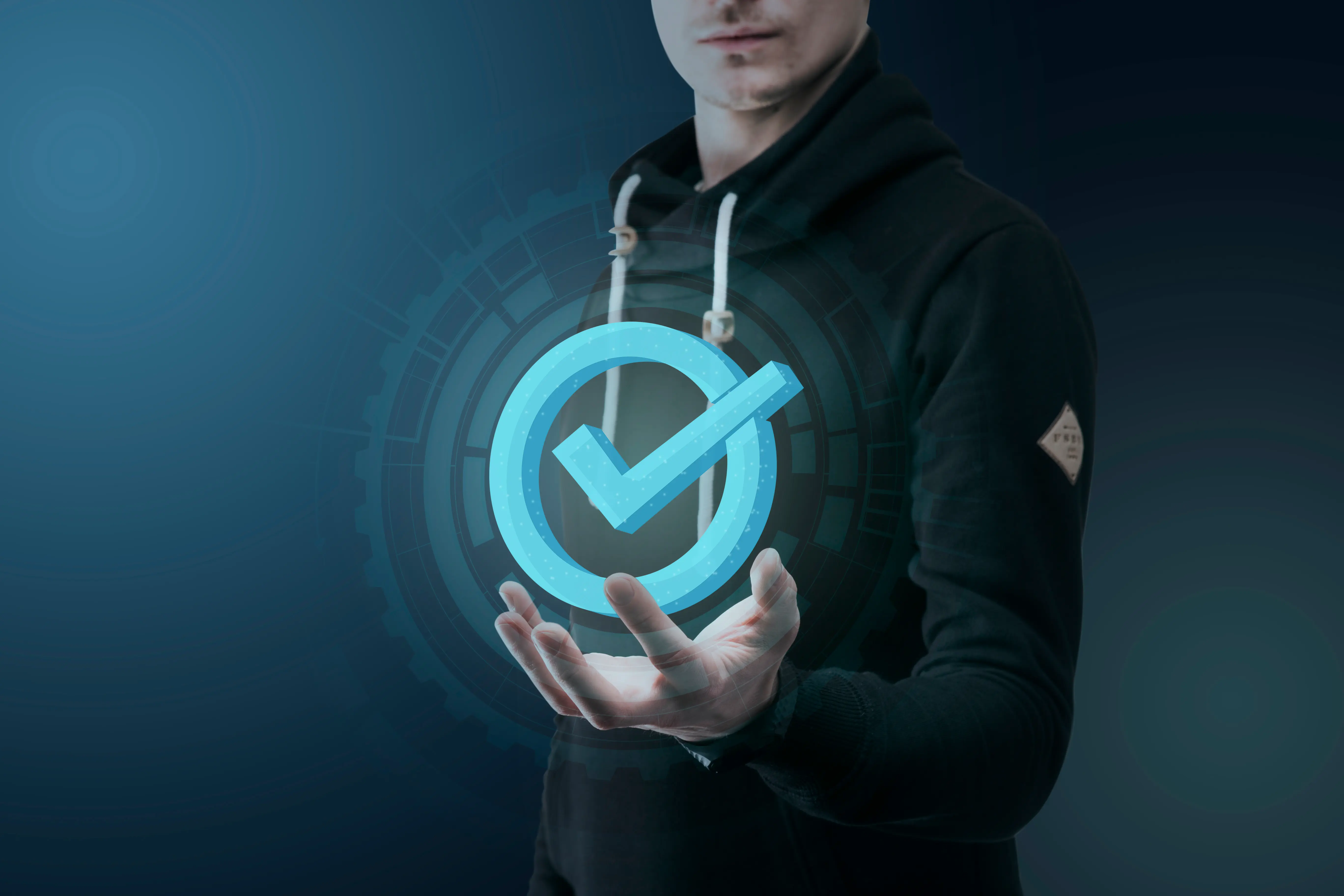 A person holding a check mark logo for what is zero trust access