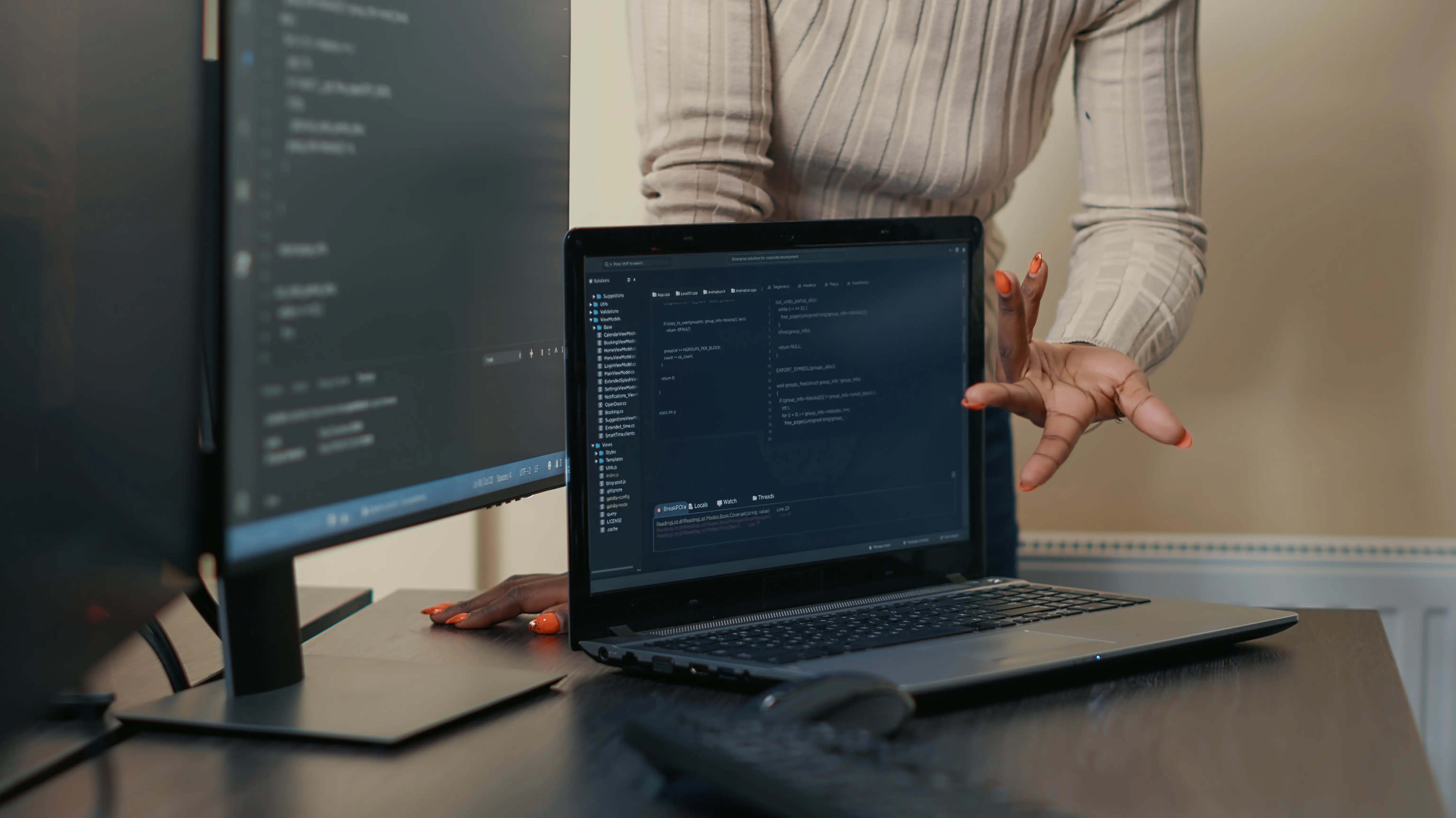 closeup laptop running algorithm for software web filtering