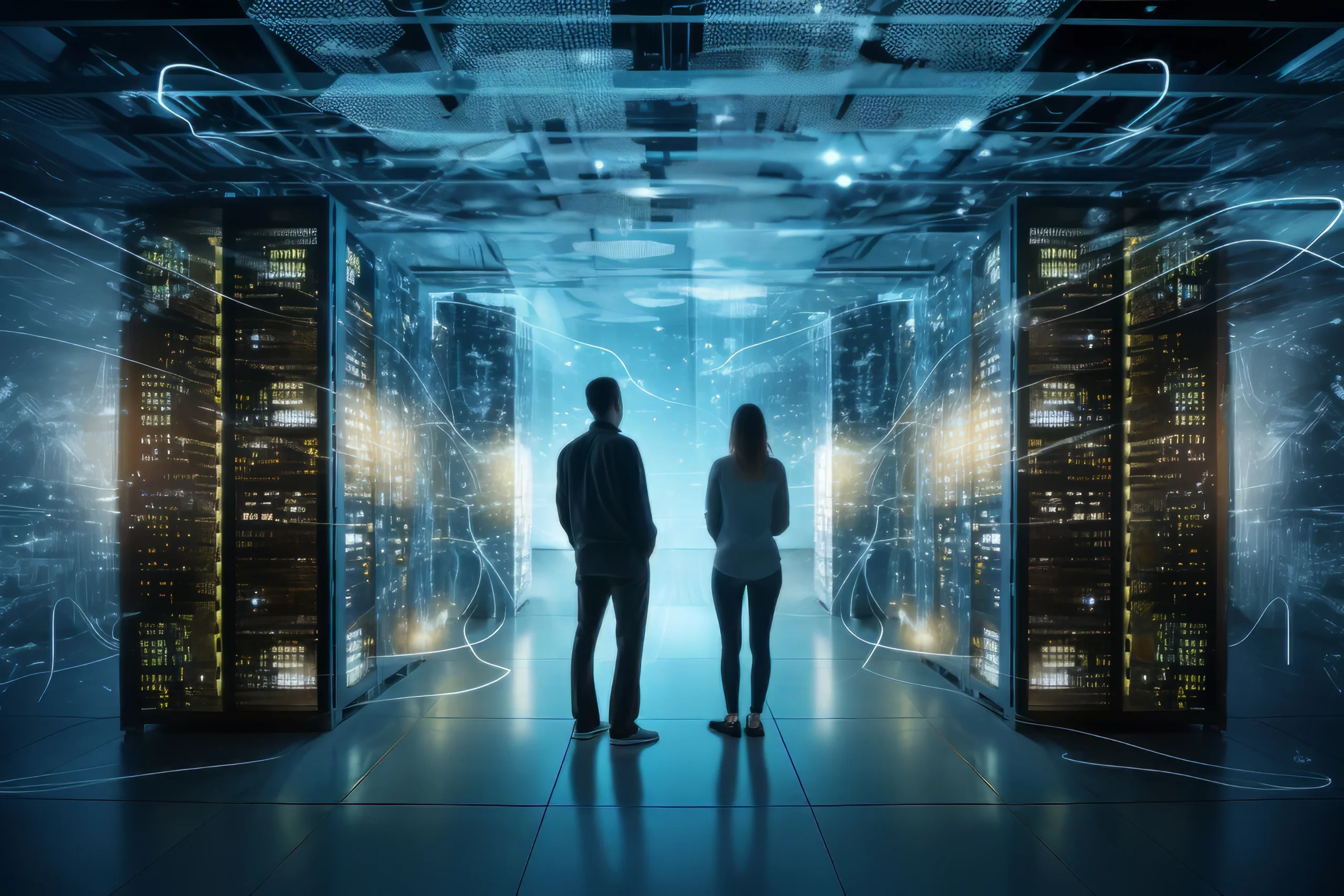 futuristic scene of server virtualization and infrastructure design