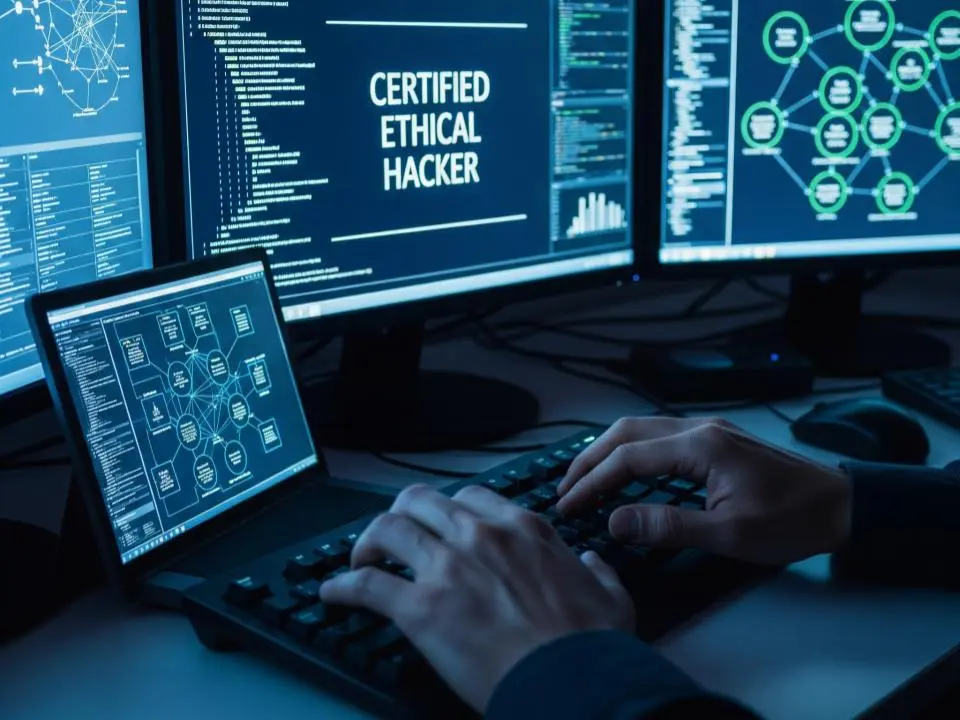A certified ethical hacker working on his computer