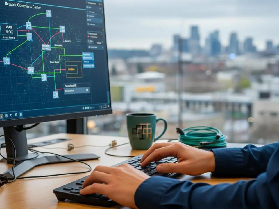 A man workig on network management operation