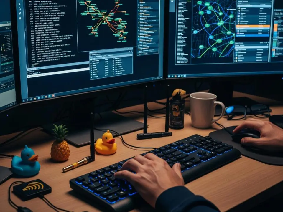 A man working on Practical Network Penetration Tester