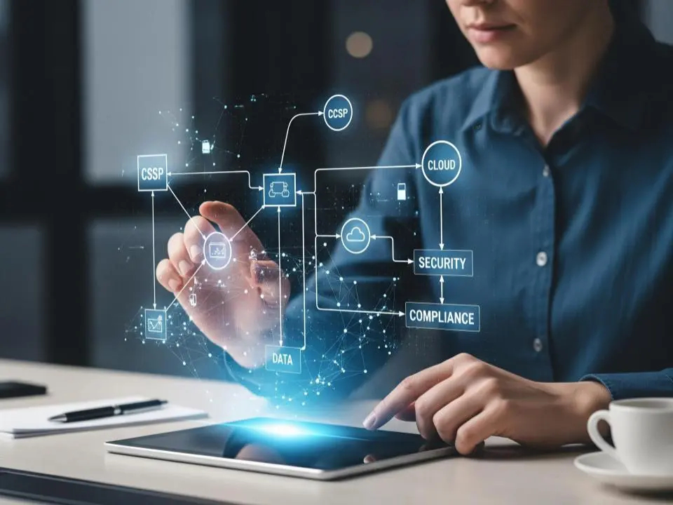 A woman with a concept of CISSP for Certified Cloud Security