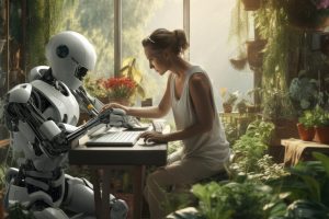 a woman hanging out with a robot as one of examples of ai in everyday life