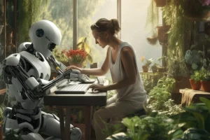 a woman hanging out with a robot as one of examples of ai in everyday life